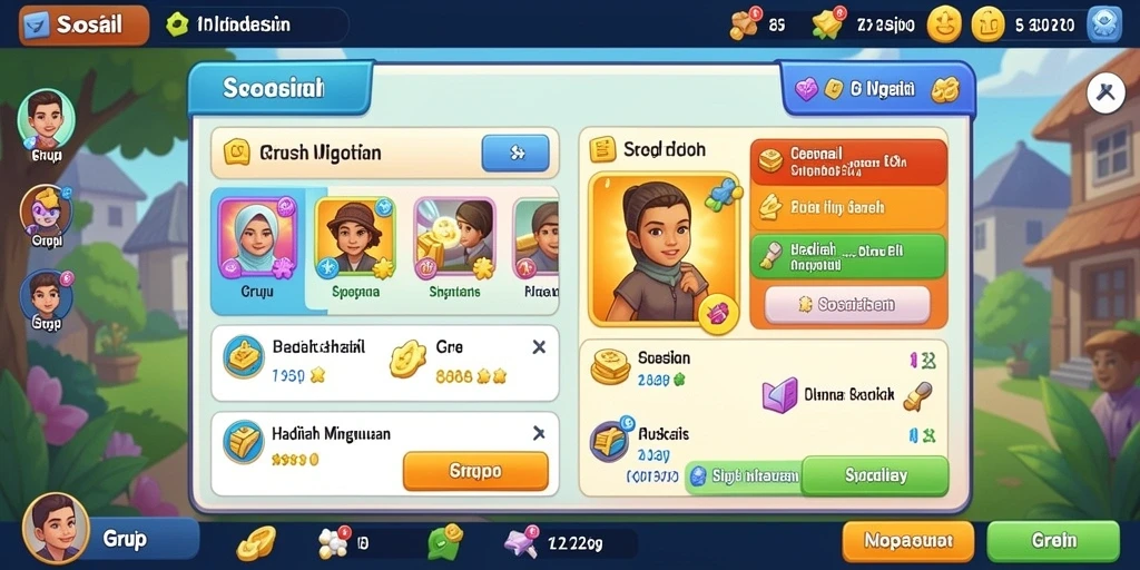 Fitur sosial memungkinkan koneksi dengan teman.